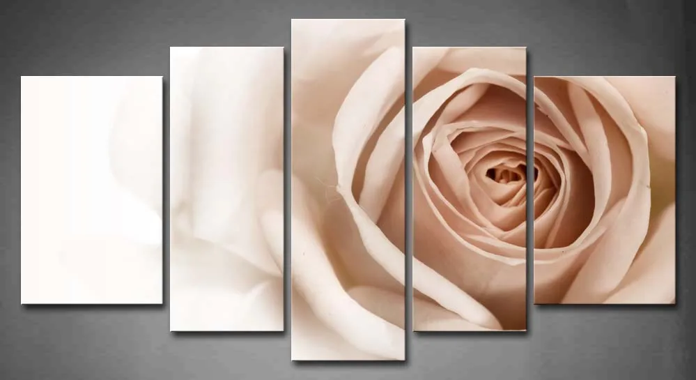

5 Pics Framed Wall Art Pictures Pink White Rose Canvas Print Artwork Flower Modern Posters With Wooden Frames For Decor