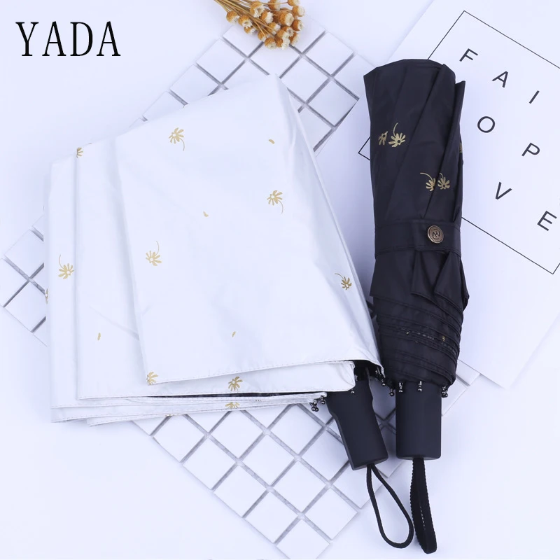 YADA 2019 High Quality Gold Color Dandelion Flower Umbrella Rain uv Fashion Umbrella For Women Windproof Folding Umbrellas YS667