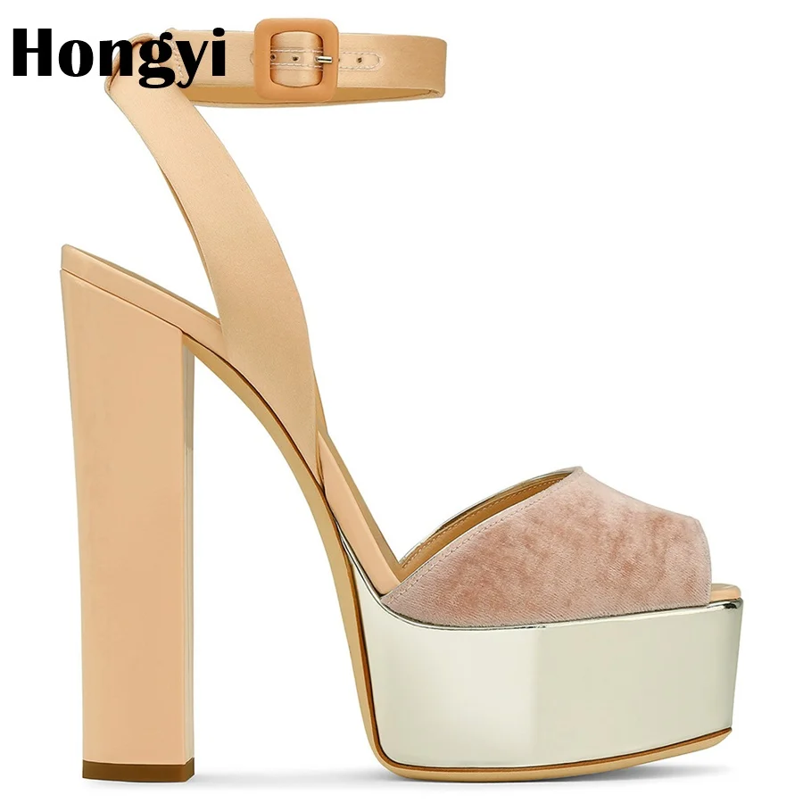 preço Hongyi mulheres sapatas das senhoras sapatos de plataforma metálica de verão sexy sandálias de salto alto fivela sandálias de plataforma das mulheres do partido