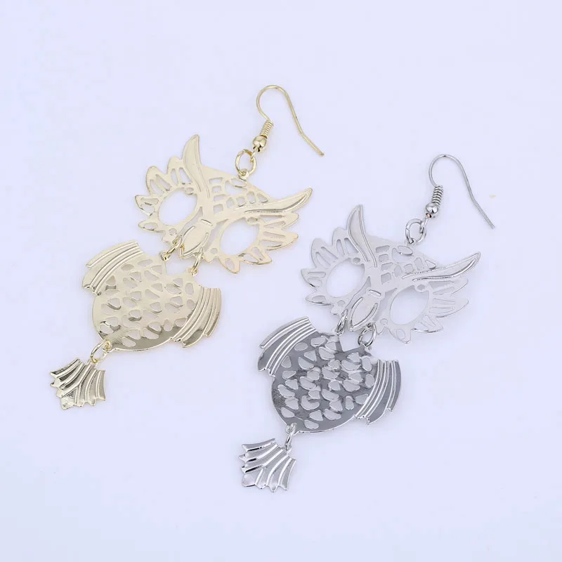 Cute Dangle Owl Earrings Gold Color and Silver Plated Metal Women Fashion Jewelry Long Hanging Owl Earrings (6)
