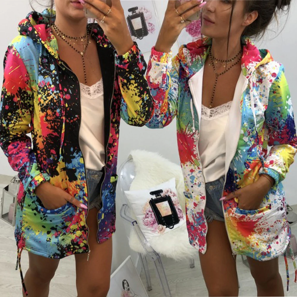

Women Hoodies Long Sleeve Outerwear Hooded Pockets Zipper Up Women Long Sweatshirt Spring Autumn Streetwear Hoody