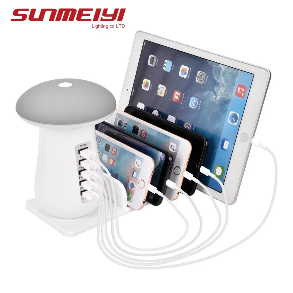 

Touch Switch Reading Light Desk Light Night Light LED Mushroom Night Light 5 Port Adapter Phone Quick Charge 3.0 USB