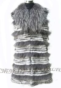CX-G-B-224D мех кролика Женская мода жилет с воротником из меха енота~ Прямая - Цвет: natural gray