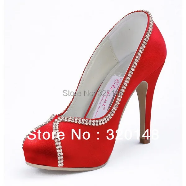 

Elegant Woman EP11083C-IP Red Almond Toe Rhinestone Platform 4" Stiletto Heel Satin Prom Party Pumps