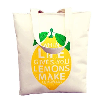 

BEAU-Canvas Tote Bag with Zipper Closure Grocery Shopping Bag Shoulder Bag for Women Girls Students Lemon pattern