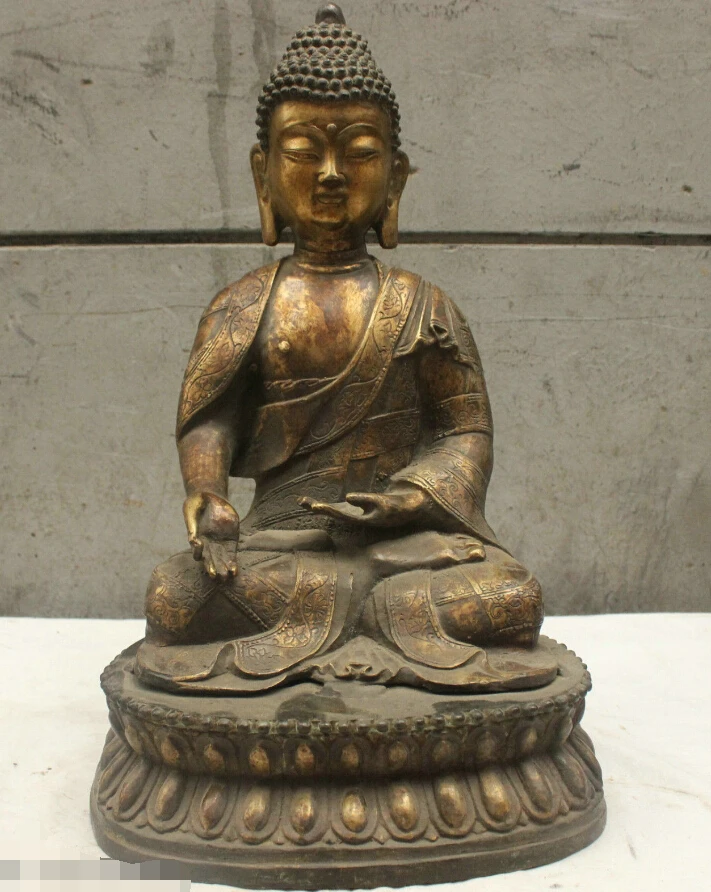 

Free Shipping Chinese Tibetan Buddhism Old Brass Bronze Statue Sakyamuni Buddha Sculpture
