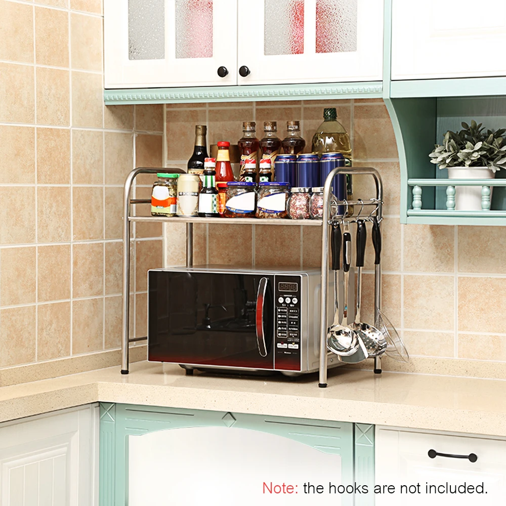 

Multifunctional Kitchen Counter Holder Spices Jars Storage Organizer Stainless Steel Microwave Oven Shelf Kitchen Storage Rack
