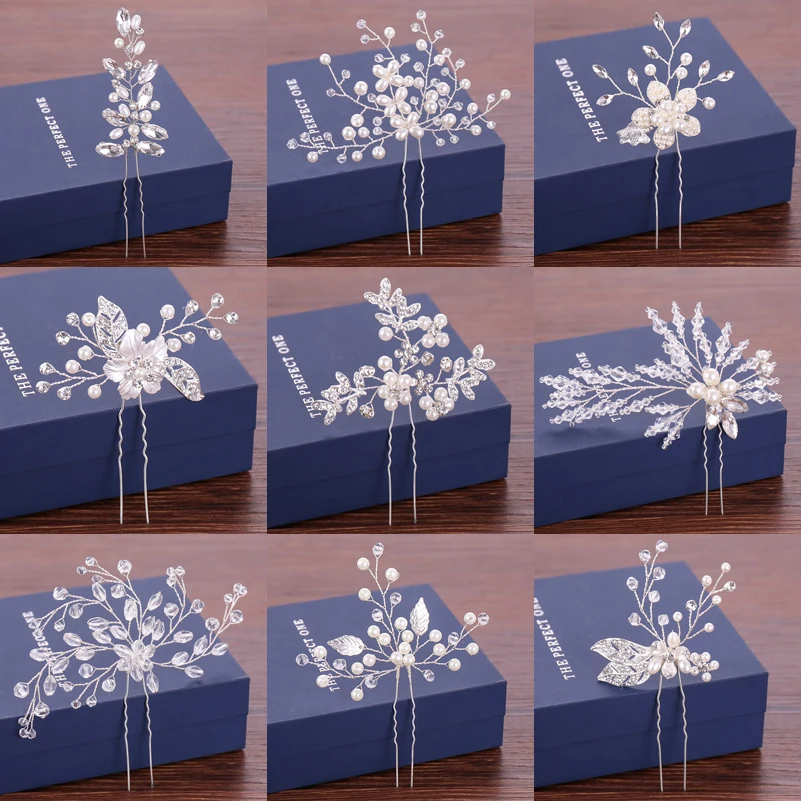 

Women Hairpins Wedding Hair Pins Bridal Hair Accessories Pearl Crystal Silver Hairpin Bridal Head Ornaments Wedding Hair Jewelry