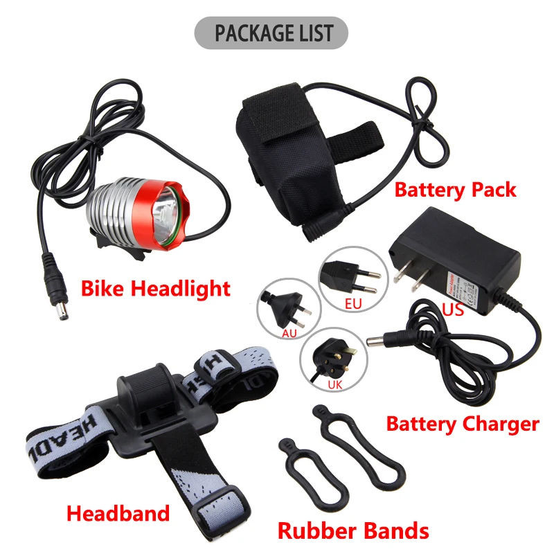Top 8000 lumen T6 LED Bicycle Light Headlamp Front Head Torch Bike Headlight with Battery Pack+Charger 5
