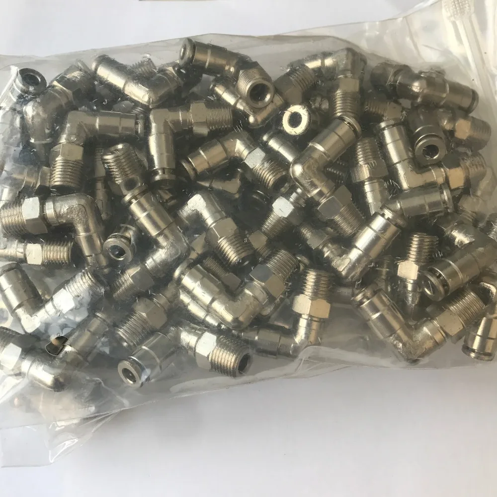 

Elbow 1/4-N03 tube size 1/4-3/8 NPT thread metal push in fitting ,brass fitting ,pneumatic metal fitting