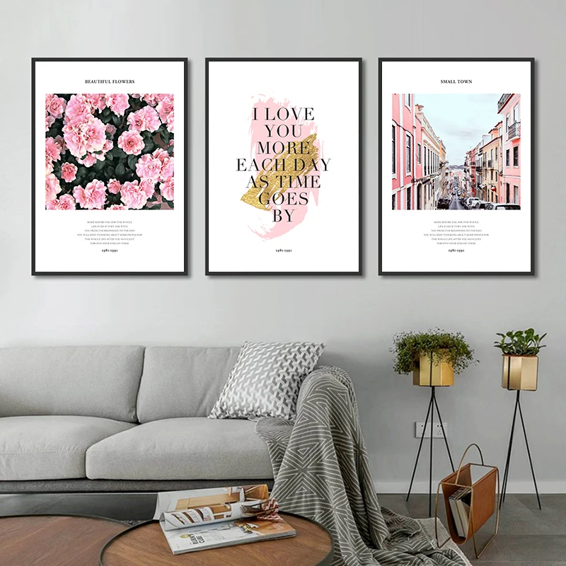 

Pink Fowers Inspirational Phrase Road Iandscape Canvas Art Painting Print Abstract Poster Picture Wall Modern Home Decoration