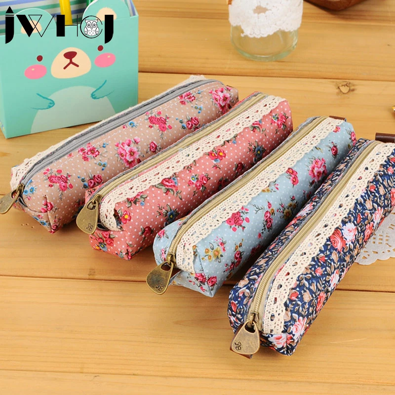 Cute Dot Canvas Multifunction large capacity pencil case pencil bag