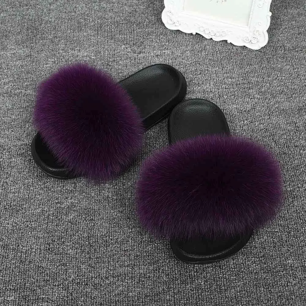Jancoco Max/модные шлепанцы с натуральным лисьим мехом; женские шлепанцы; летние пляжные сандалии; Вьетнамки с натуральным мехом; S6043 - Цвет: Purple
