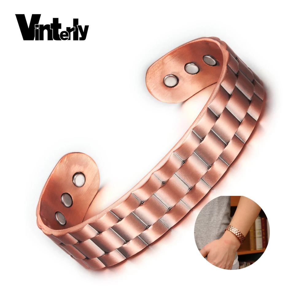 Vinterly Pure Copper Bangles for Men Women Adjustable Wide Cuff Bracelets Vintage Energy Magnetic Bracelets Bangles Men Jewelry - Image 3
