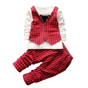 Комплект джентльменской одежды для маленьких мальчиков; одежда в клетку для маленьких мальчиков; комплект одежды для малышей в английском стиле; детская одежда - Цвет: Красный