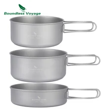 Boundless Voyage Outdoor Ultralight 3pcs Titanium Pot Pan Set Plate Dish Cookware Tableware Dinnerware Set