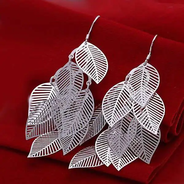 

Hot Sale!!Free Shipping jewelry silver plated Earring,Fashion Silver Jewelry Gloss Leaves Earrings SMTE214