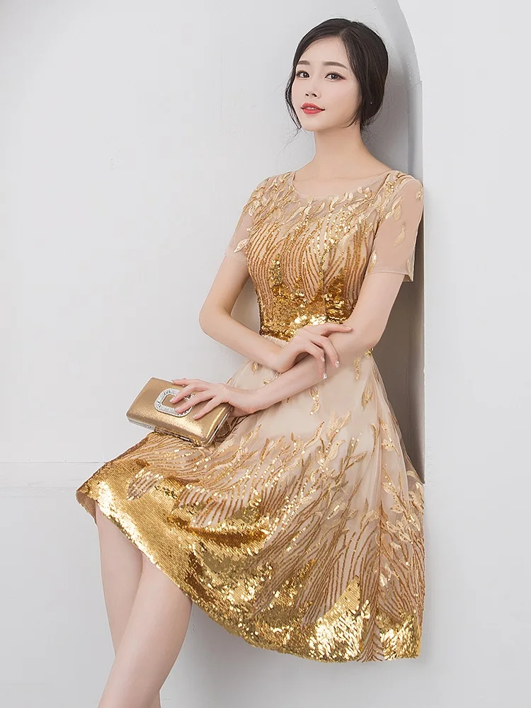Золотые вечерние короткие Cheongsam ретро сексуальное тонкое платье свадебное платье китайский стиль свадебное Qipao модная женская одежда Vestido