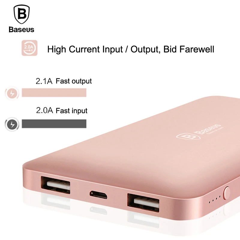 Baseus 10000mAh Dual USB Power bank Portable Mobile Phone Charger External Battery For iPhone 7 6s samsung S8 huawei xiaomi