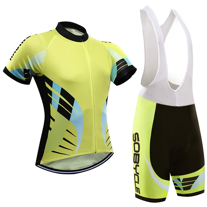 YELLOW sobycle team bike shirts 20D pad bibs shorts set Ropa Ciclismo