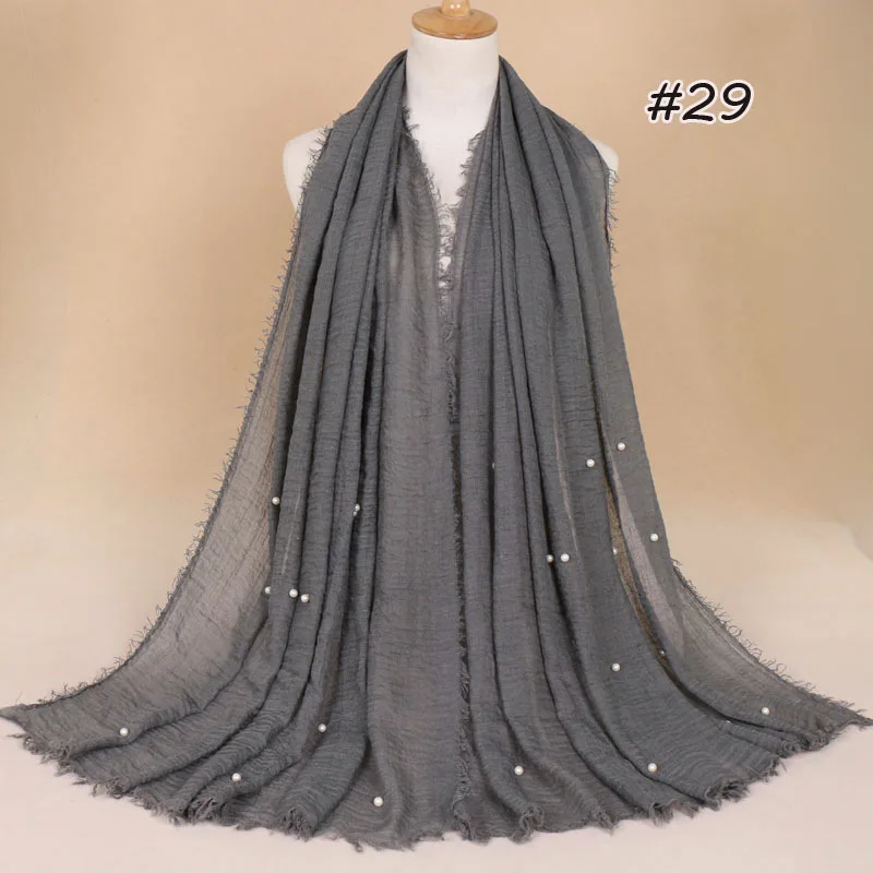 Модный хлопковый опрессованный хиджаб рами, женский зимний головной шарф высокого качества, шерсть, шелк, пряжа, жемчуг, головной платок - Цвет: 29