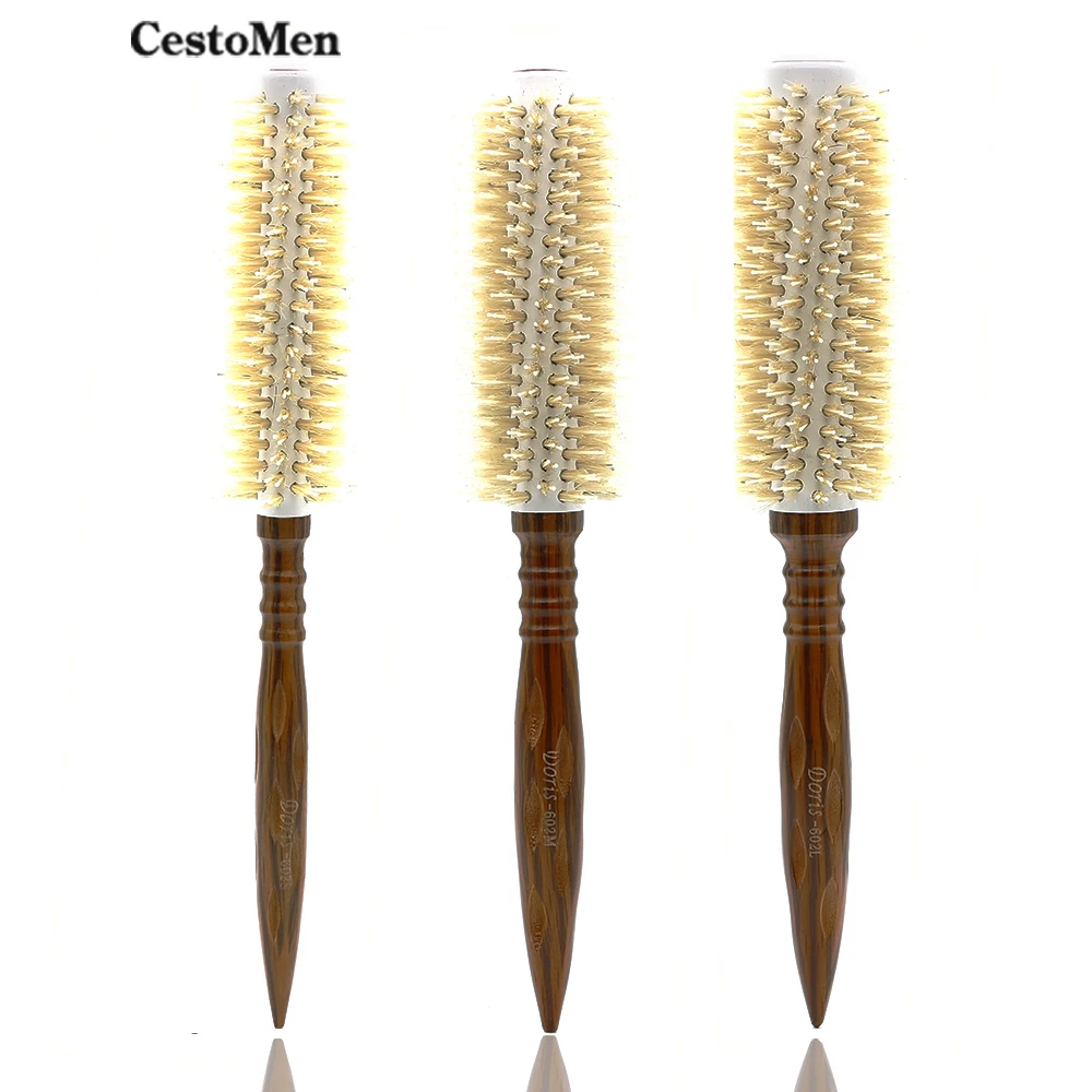 

CestoMen 3pcs/lot High Quality Wood Round Hairbrush Anti Heat Bamboo Fiber Bristle Fluffy Comb 3 Sizes Hairdressing Accessories
