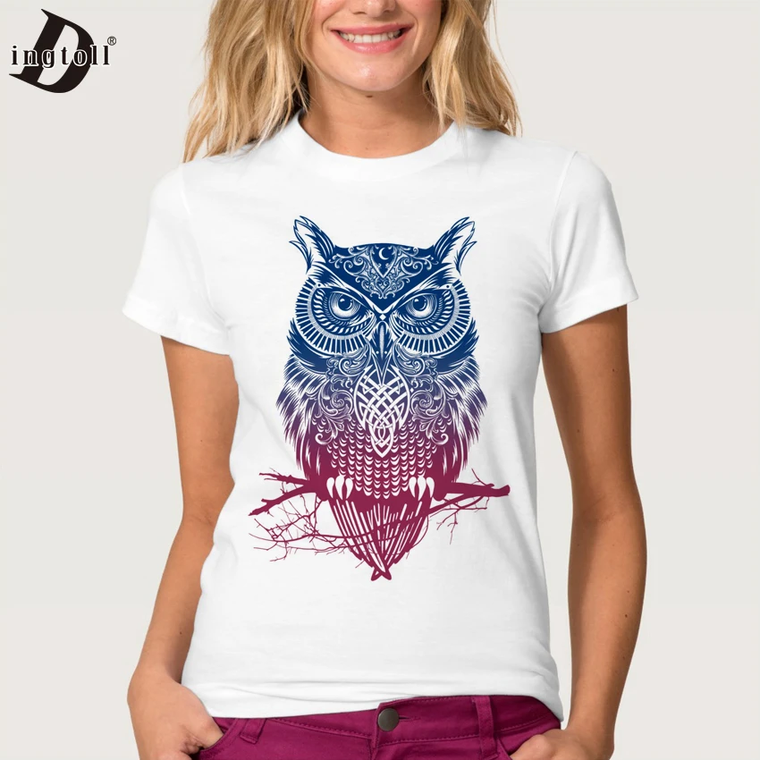 Dingtoll Casual Women Multi Owl Printed Tee shirt Harajuku Hipster