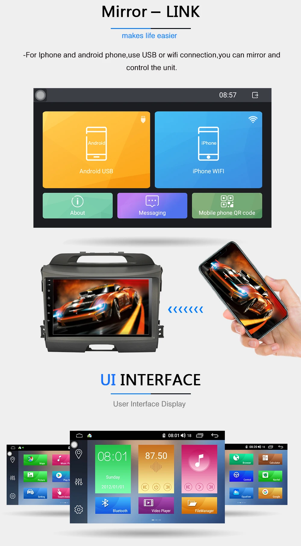 Excellent Funrover android 9.0 2 din car dvd multimedia player for Kia sportage 3 4 radio gps navigation accessories stereo DSP RDS 2.5D 13