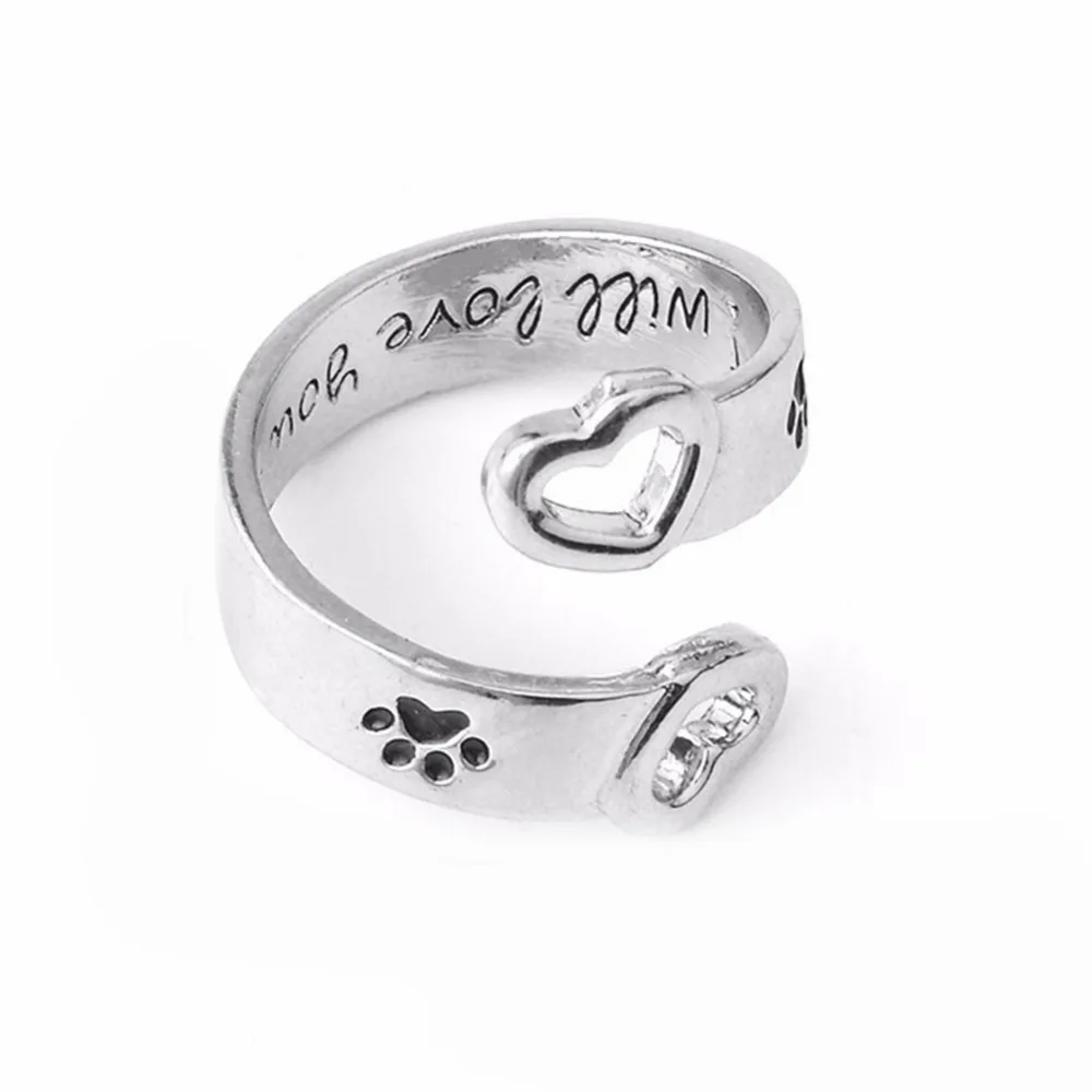 

I Love You Forever Letter Curved Pet Paw Prints Rings Dog Cat Memorial Black Enamel Ring Couple Jewelry picture color