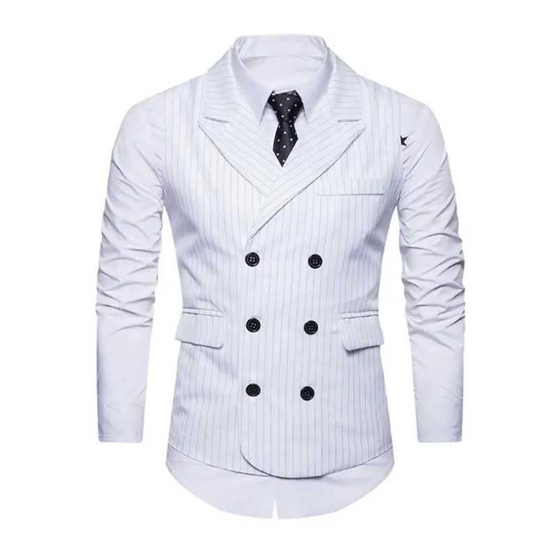 Для мужчин жилет дуги Подол в полоску Повседневное Slim Fit Жилет Homme двубортный