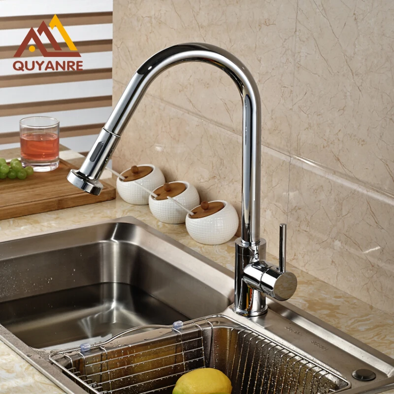 Chrome Finish Sink Kitchen Faucet With Hot And Cold Pipes Mixer Tap Deck Mounted