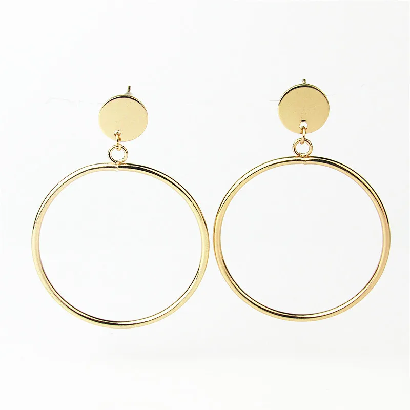 New Trendy Gold Sliver Color Geometric Big Round Circle Earrings For