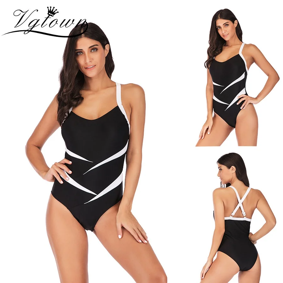 

VGTOWN Plus Size 6XL Women One Piece Swimwear Striped Swimwear Women Swimsuit Monokini Backless Bathing Suit Bikini