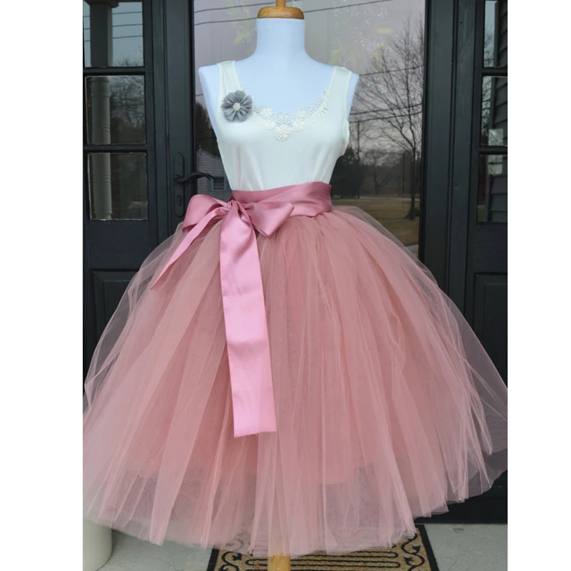 6 couches 65cm mode Tulle Jupe plissée Tutu jupes femmes Lolita jupon demoiselles d’honneur Vintage Midi Jupe Saias faldas