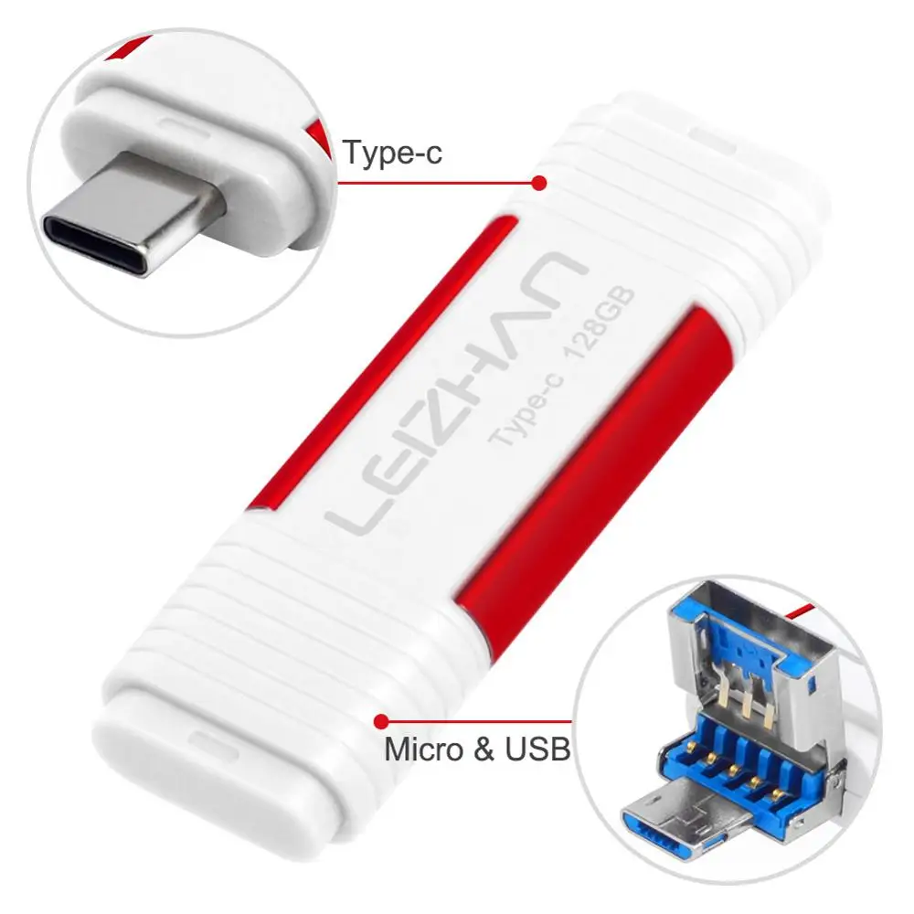 USB флеш накопитель LEIZHAN OTG для телефонов на Android Huawei P30 P20 Samsung S10 S9 S8 S7 S5 S3 3.0 Type c