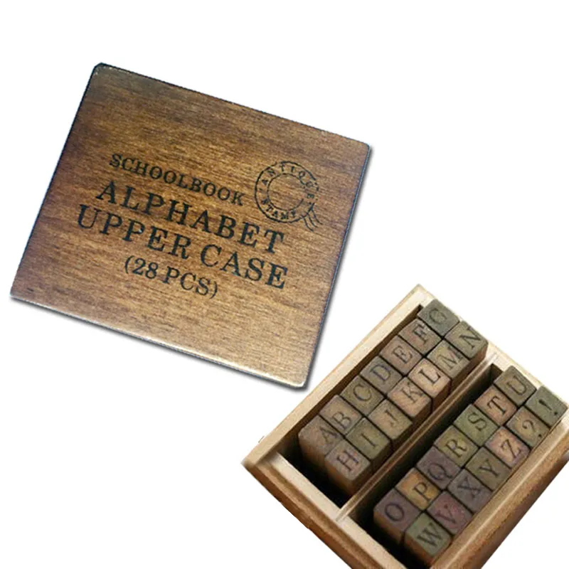 

28pcs/lot New scrapbook deco stamp set/Gift wooden box/Decorative Scrapbook DIY funny work/uppercase & lowercase HG024