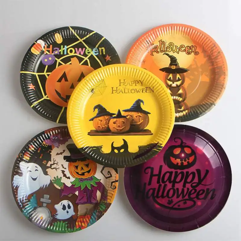 

10pcs Halloween Party Disposable Tableware Pumpkin Plate Party Table Decoration Supplies