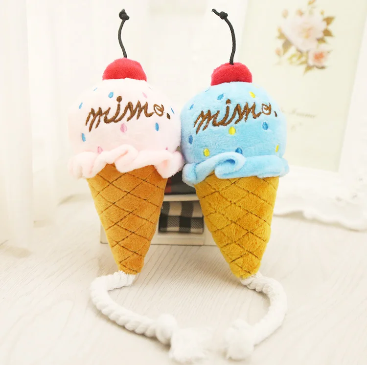 

1pcs Lovely Dog Toy Puppy Plush Squeak Toy For Small Dogs Pet Cat Toys Chew Ice Cream Play Toys Pink / Blue Pet Dog Accessories