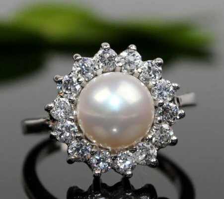 

Free shipping AA Genuine Freshwater Cultured Pearl & Silve Ring 6#-8#