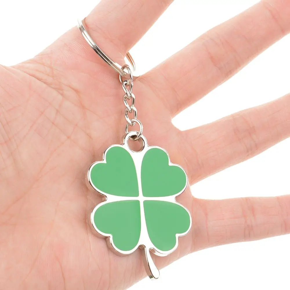 

Creative Green Color Four-leaf Clover Fortune Keychain Key Chain Ring Key