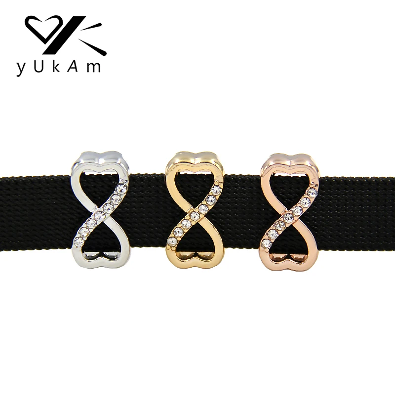 

YUKAM Jewelry Slider Crystal Silver Rhinestone Love infinity Heart Bead Slide Charms for Mesh Keeper Bracelet Accessories Making
