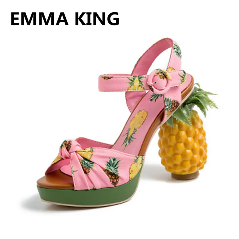

2019 Fashion Pineapple Heel Women Summer Platform Sandals Open Toe Fruit Style High Heels Ladies Shoes Woman Gladiator Sandals