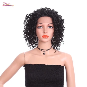 

Golden Beauty Short Curly Wig Black 99J OT4/30 Synthetic Lace Front Wig with Breathable net Average Size Wigs for Black Women