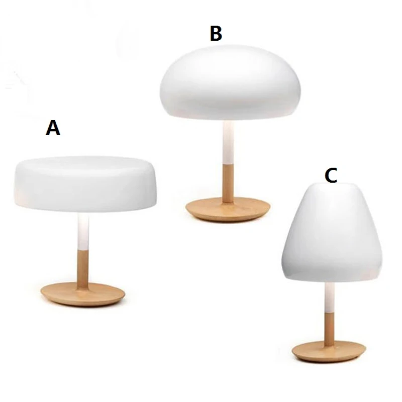 

Modern Mushroom Table Lamp Wood Base Desk Light Bedroom Living Room Office Desk Lamp 220V Reading lamp Aluminum tafel lamp loft