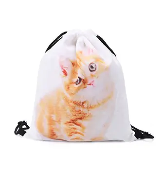 

3D Printed Drawstring Bags Rucksacks Cinch Sack Animal Pattern Cute Cats Backpacks for Women