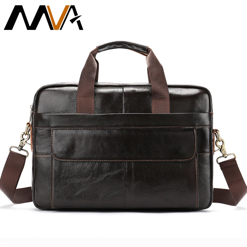 Kaufen MVA Leder Aktentasche Männer casual computer tasche 14 zoll männer aktentasche aus echtem leder laptop messenger tasche männer schulter handtaschen