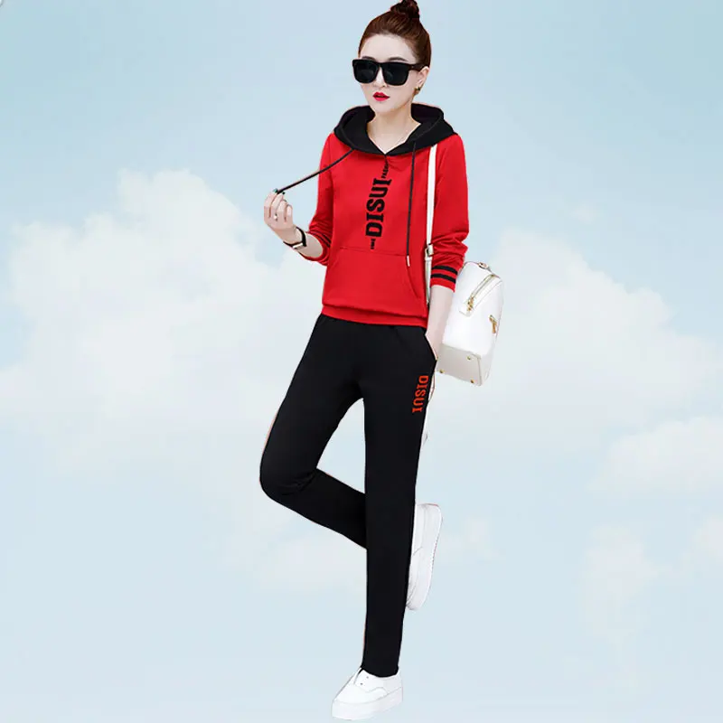 

2 piece set women autumn fashion 2019 new Korean Large size loose Printed letters Simple spring tracksuit Female Black SS338