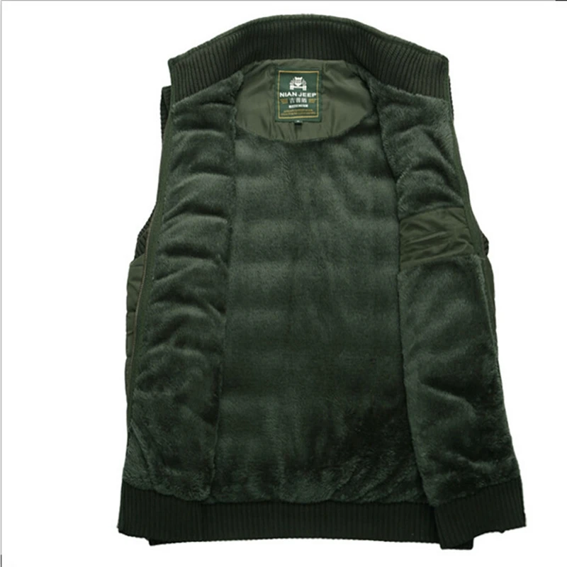ZOZOWANG Army style Autumn Winter Men Coat Warm Sleeveless Jacket Casual Men Vest Coat Fleece Army Green Waistcoat Big Size 4XL