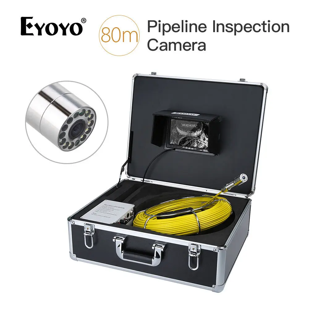 

EYOYO WF90 7" Color Monitor 80M Drain Pipe Pipeline Inspection Sewer Camera 1000TVL 12 White LED Lens Snake Cam Waterproof IP67