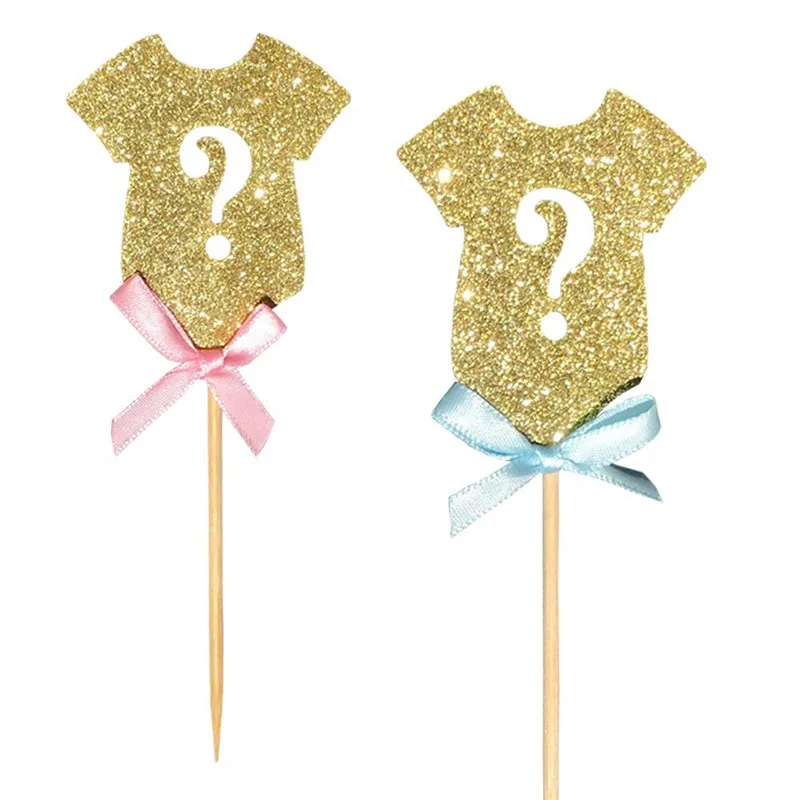

24Pcs Glitter Gender Reveal Cupcake Toppers Gender Reveal Baby Shower Party Cake Food Decoration Supplies